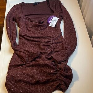 Windsor Sparkling Brown Long Sleeve Dress